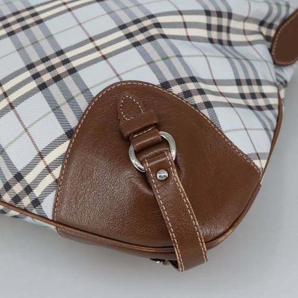 BURBERRY Nova Check Hand Bag Canvas 2way Light Blue Brown Auth 102443 - Picture 10 of 16